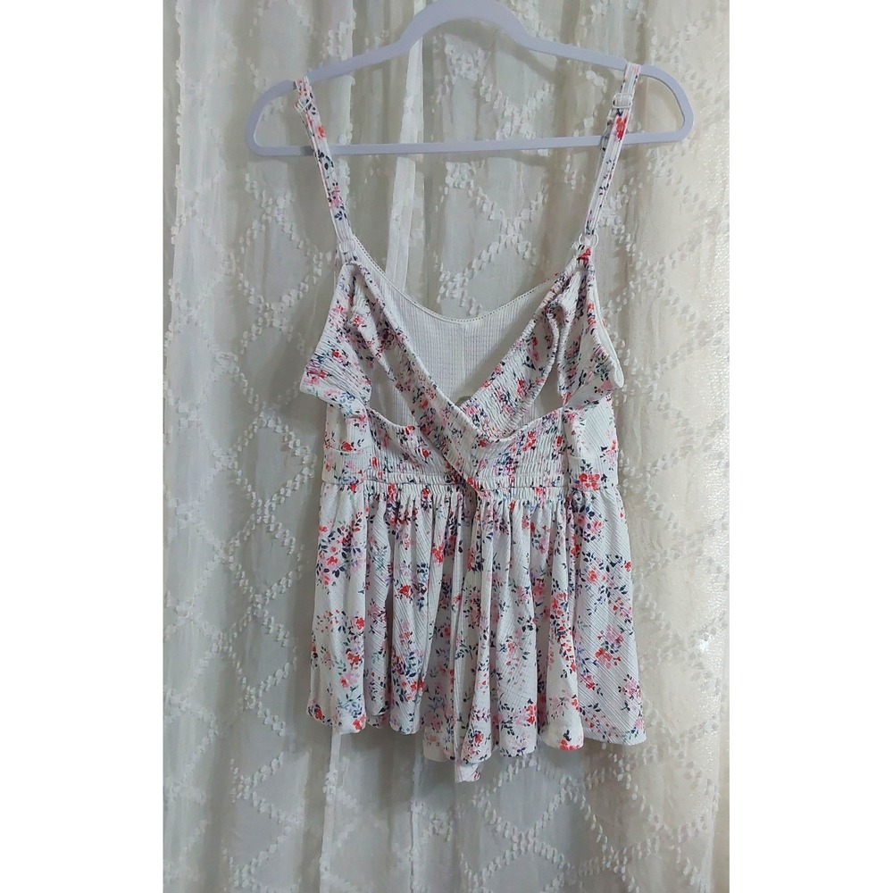Torrid Womens Plus Size 2 White Floral Babydoll Cami Top Criss Cross Back - Picture 2 of 3